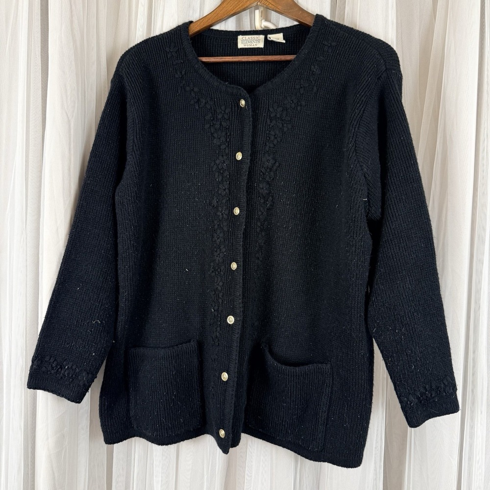 Classic Elements Black Button Front Cardigan Swea… - image 1